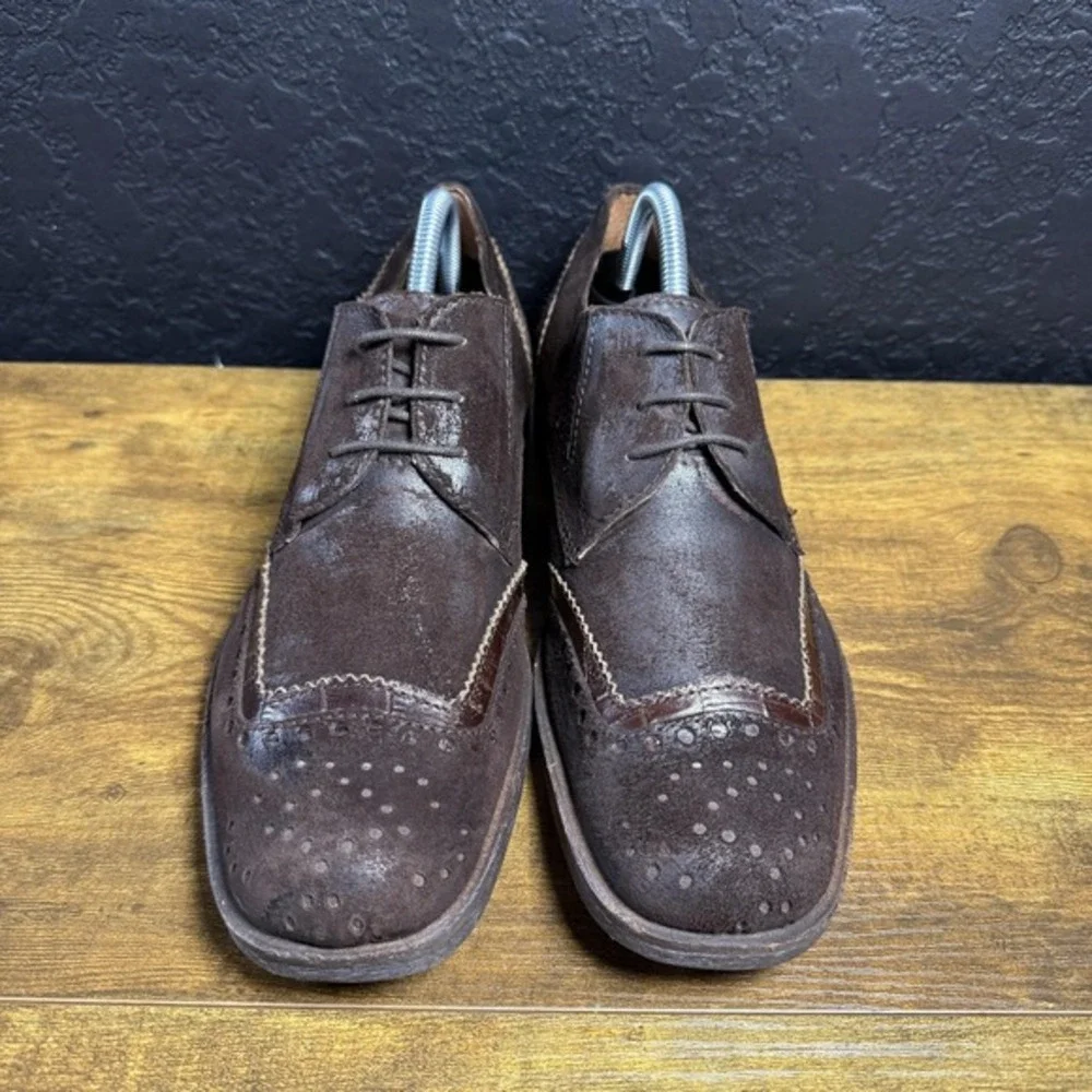 Soho Lab Wingtip‎ Brown Suede Leather Dress Shoes Mens 8.5